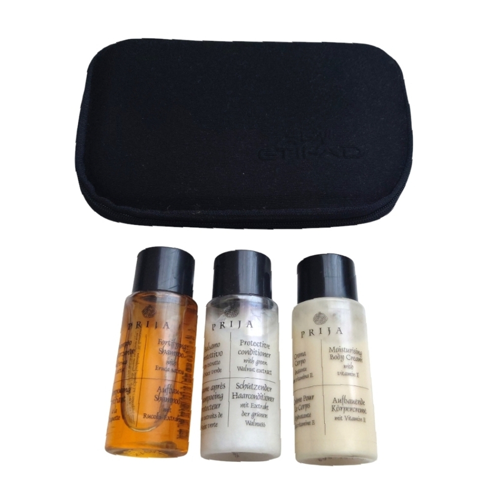PRIJA Travel Set with Etihad Airlines Black Slim Zipper Case